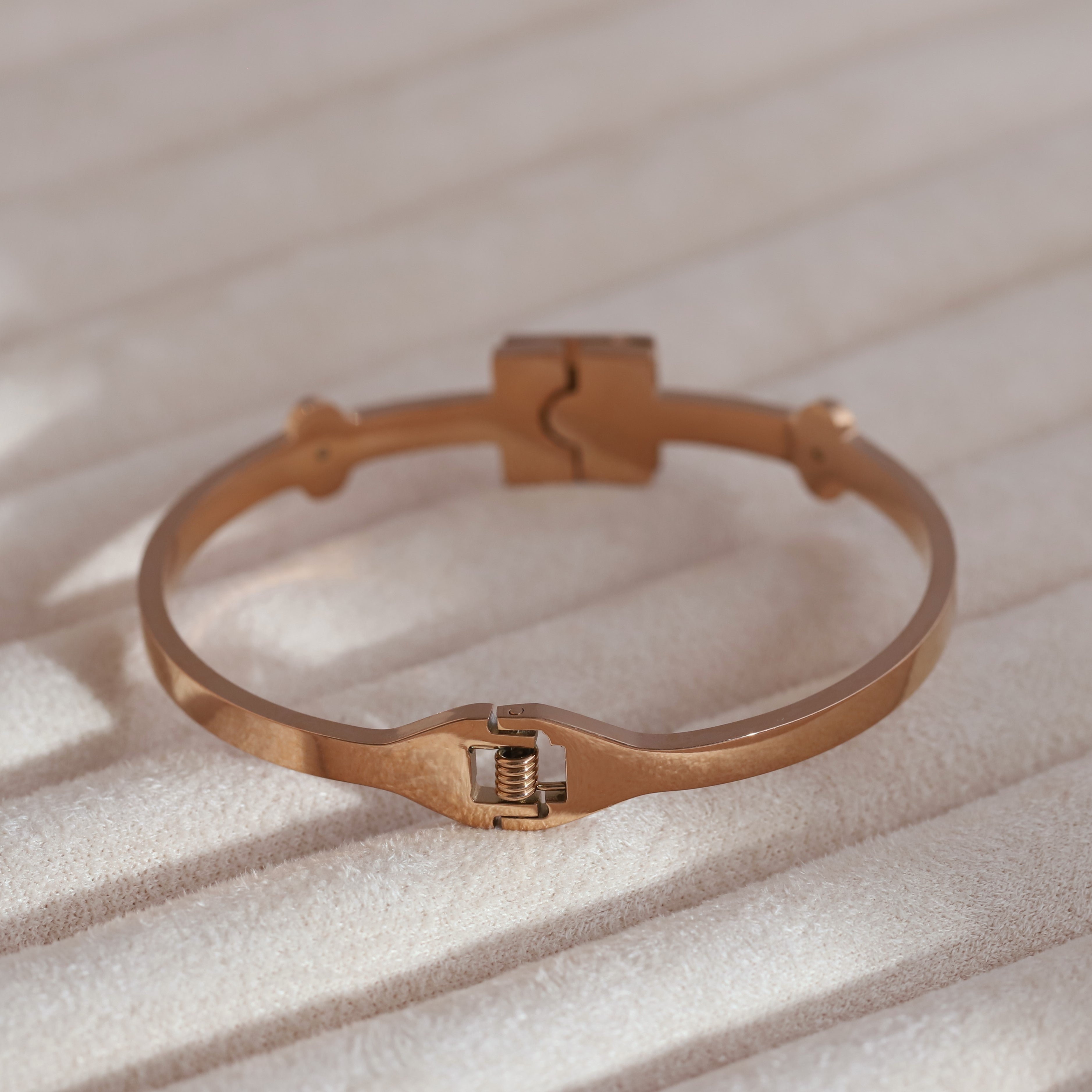 Gold-Plated Cuff Bracelet with American Diamonds – Anti-Tarnish & Skin-Friendly (ROSE GOLD)