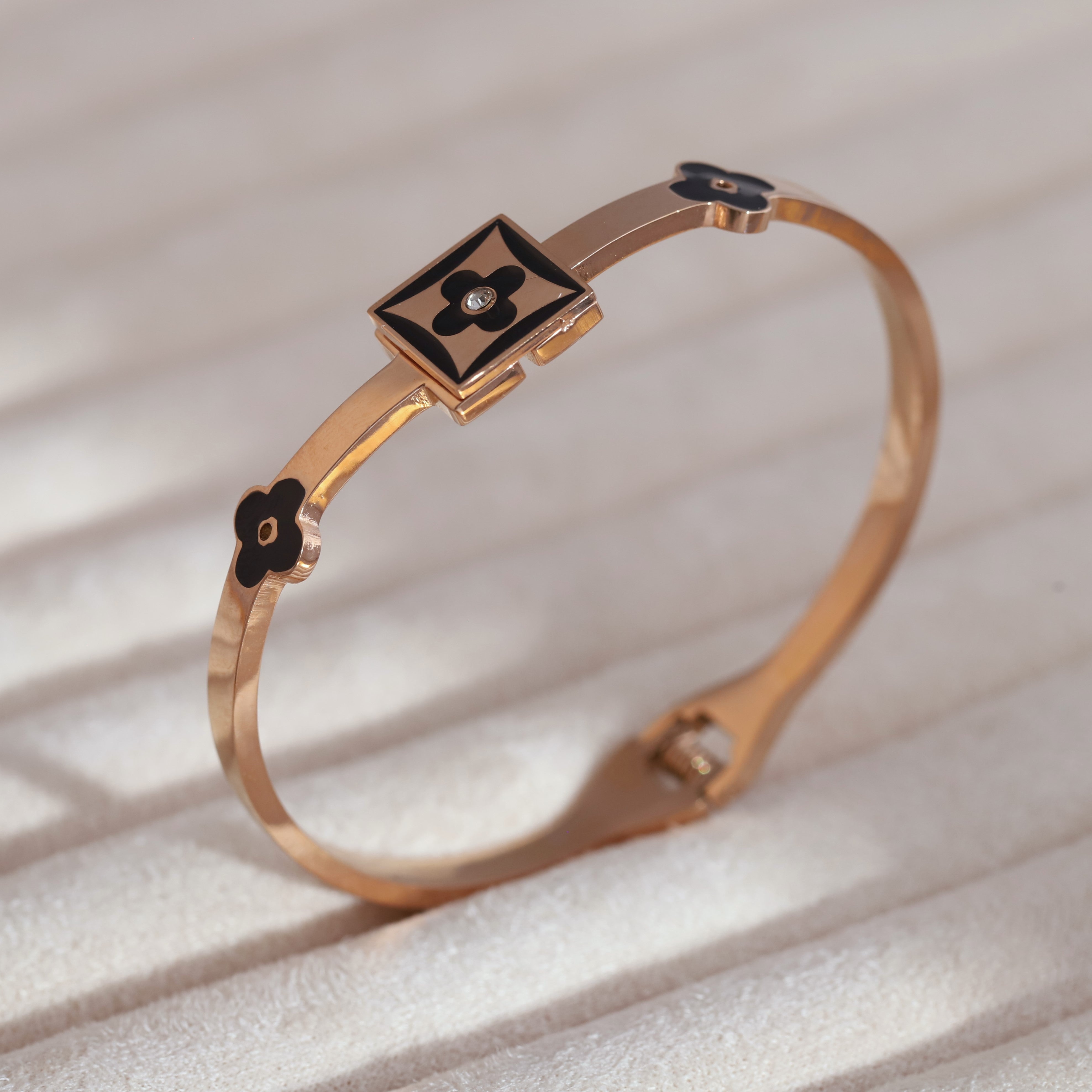 Gold-Plated Cuff Bracelet with American Diamonds – Anti-Tarnish & Skin-Friendly (ROSE GOLD)