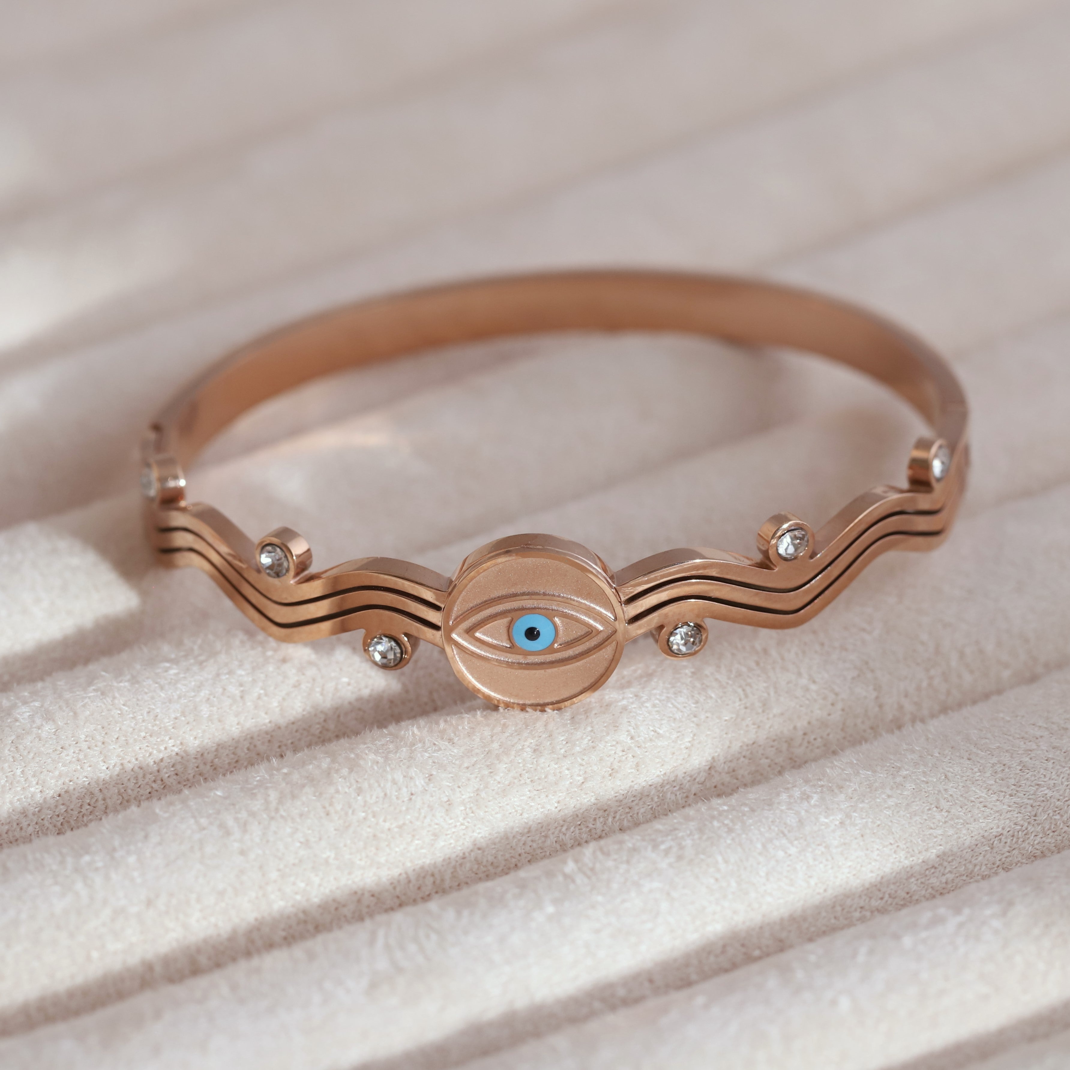 Evil Eye Gold-Plated Lock Stainless Steel Bracelet – Anti-Tarnish Jewelry for Women & Girls (ROSE GOLD)