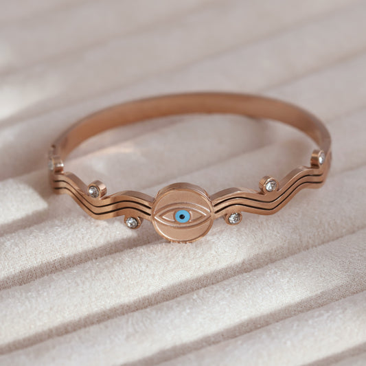 Evil Eye Gold-Plated Lock Stainless Steel Bracelet – Anti-Tarnish Jewelry for Women & Girls (ROSE GOLD)