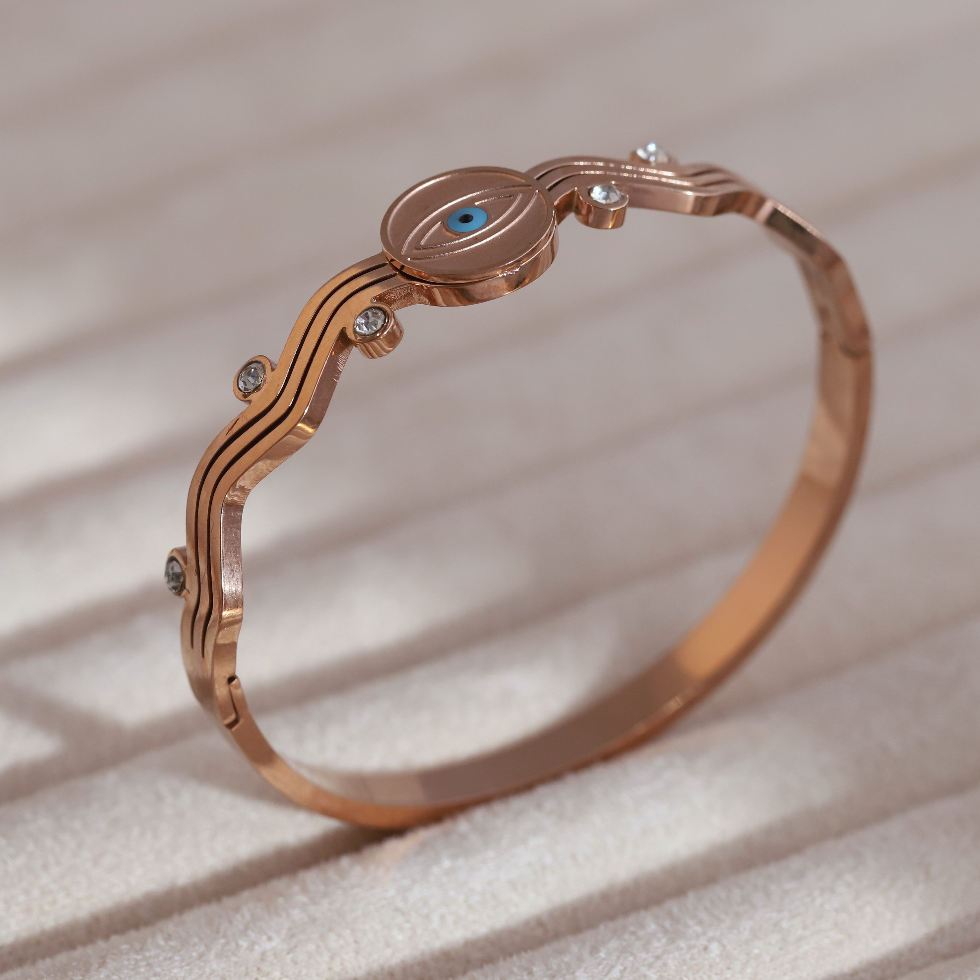 Evil Eye Gold-Plated Lock Stainless Steel Bracelet – Anti-Tarnish Jewelry for Women & Girls (ROSE GOLD)