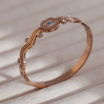 Evil Eye Gold-Plated Lock Stainless Steel Bracelet – Anti-Tarnish Jewelry for Women & Girls (ROSE GOLD)
