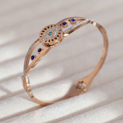 Evil Eye Gold-Plated Stainless Steel Cuff Bracelet – Anti-Tarnish Jewelry for Women & Girls (ROSE GOLD)