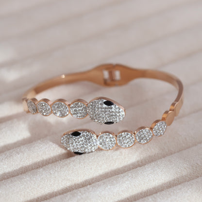 Snake Gold-Plated Cuff Bracelet with American Diamonds – Anti-Tarnish & Skin-Friendly (ROSE GOLD)