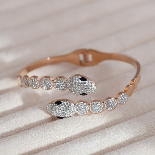 Snake Gold-Plated Cuff Bracelet with American Diamonds – Anti-Tarnish & Skin-Friendly (ROSE GOLD)