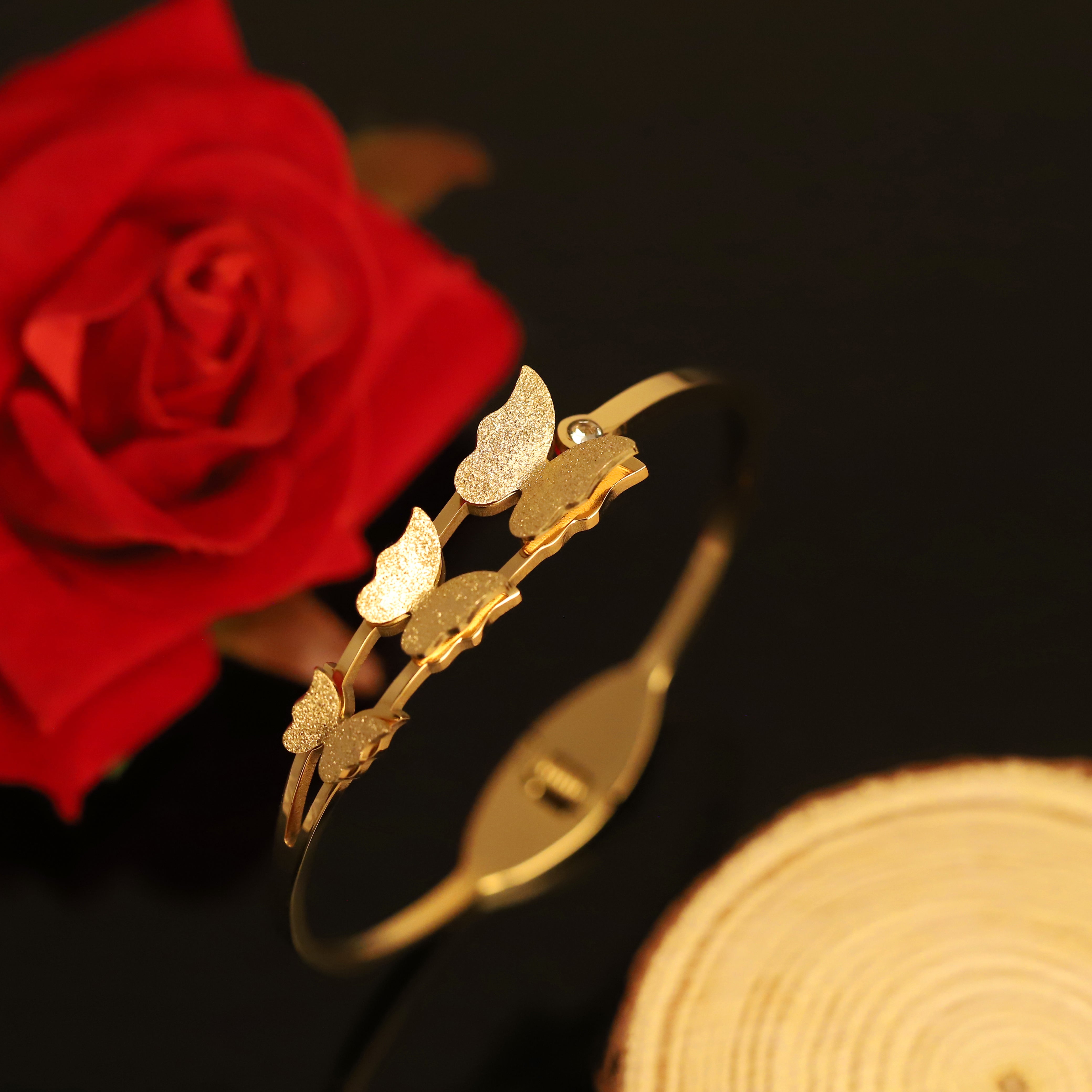 Gold-Plated Stainless Steel Cuff Bracelet – Anti-Tarnish Jewelry for Women & Girls (GOLD)