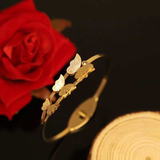 Gold-Plated Stainless Steel Cuff Bracelet – Anti-Tarnish Jewelry for Women & Girls (GOLD)