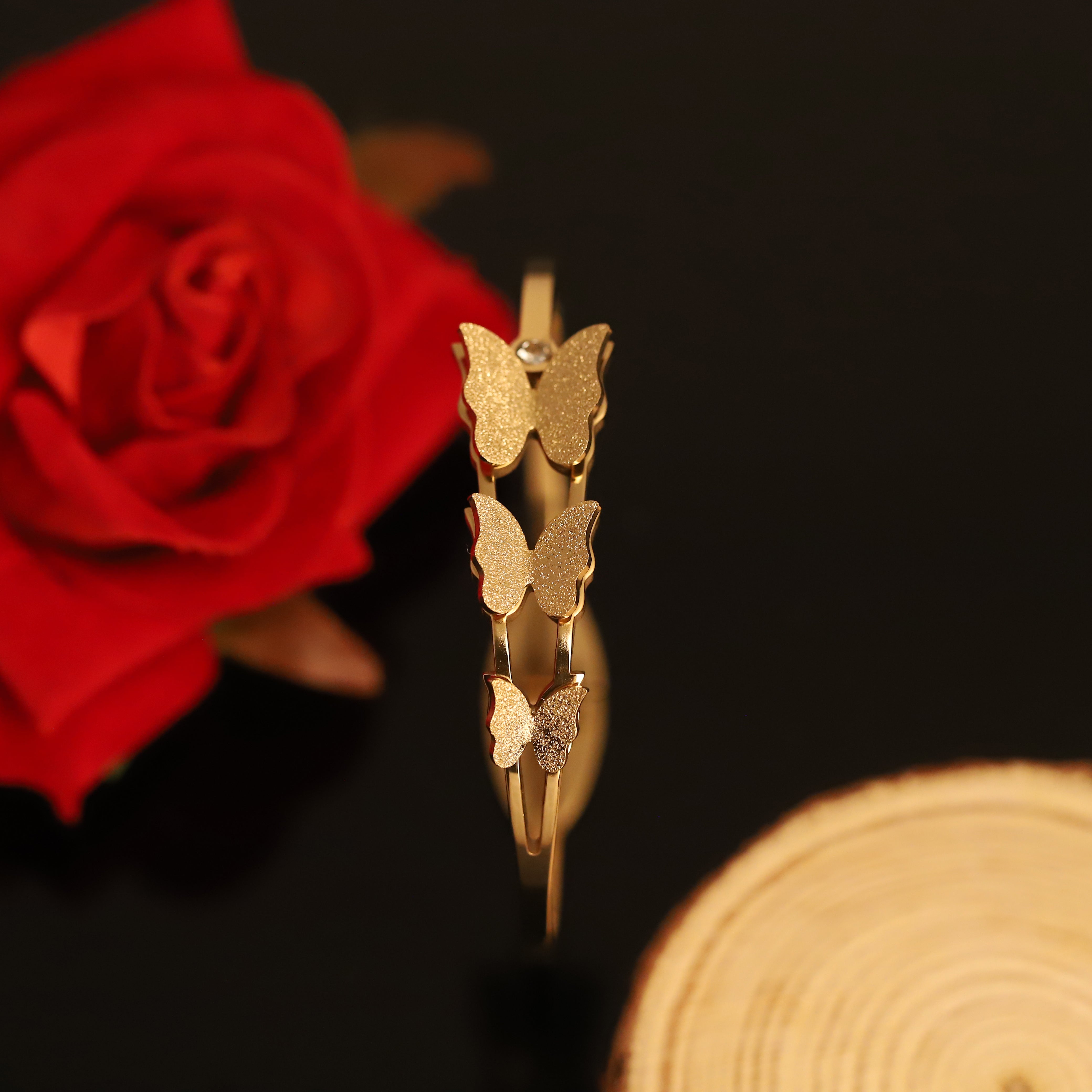 Gold-Plated Stainless Steel Cuff Bracelet – Anti-Tarnish Jewelry for Women & Girls (GOLD)