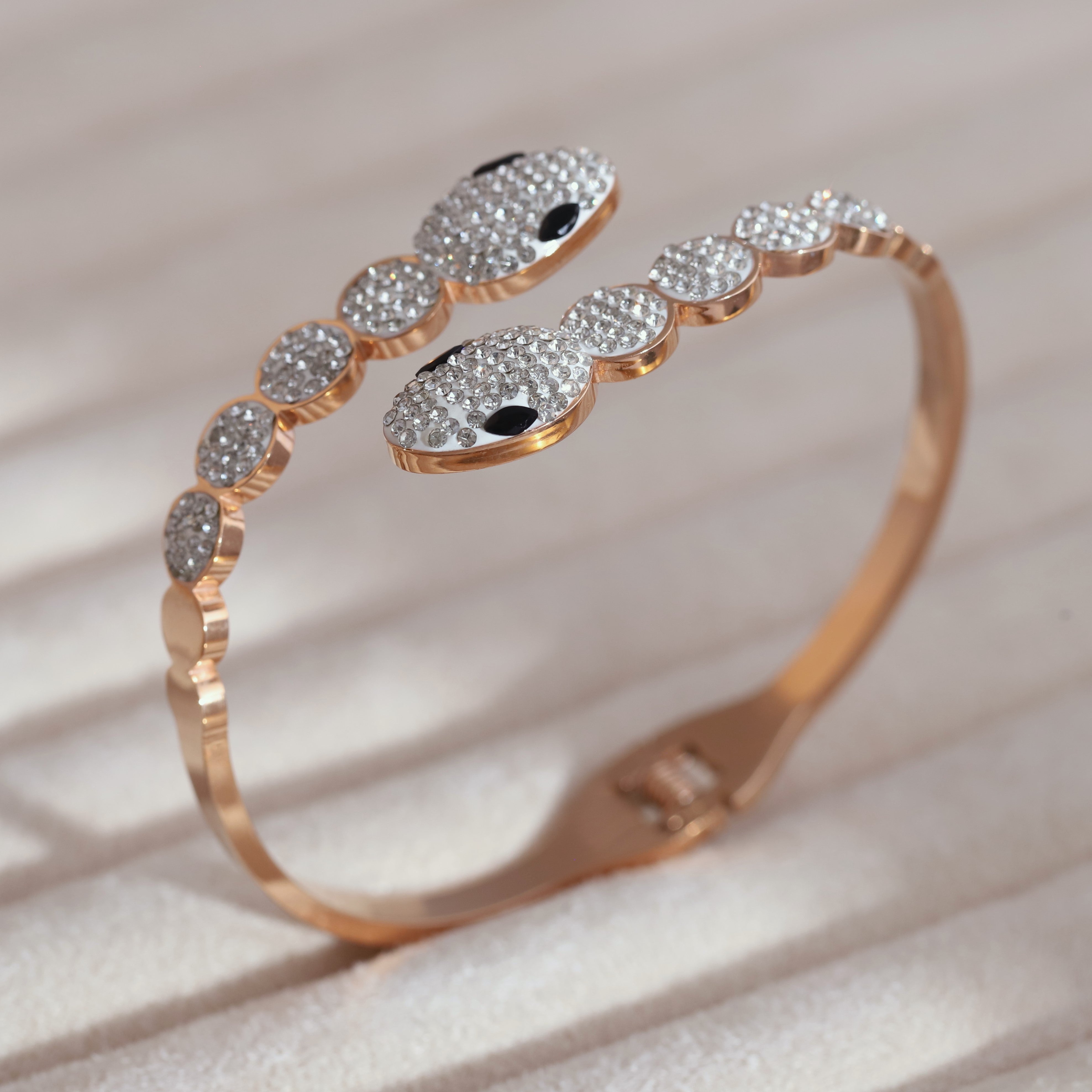 Snake Gold-Plated Cuff Bracelet with American Diamonds – Anti-Tarnish & Skin-Friendly (ROSE GOLD)