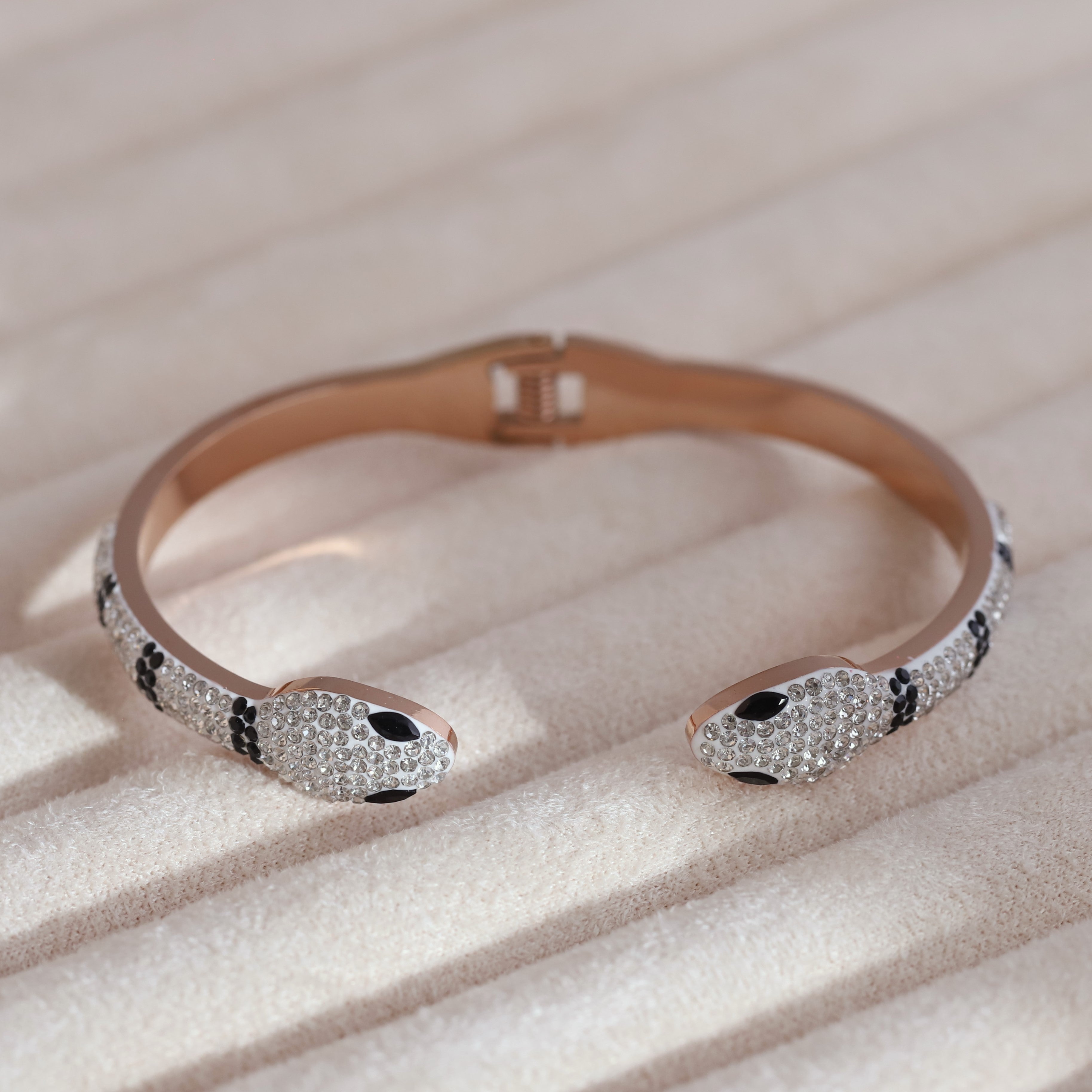 Snake Gold-Plated Cuff Bracelet with American Diamonds – Anti-Tarnish & Skin-Friendly (ROSE GOLD)