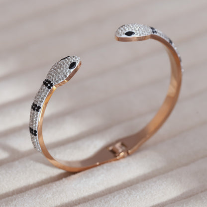Snake Gold-Plated Cuff Bracelet with American Diamonds – Anti-Tarnish & Skin-Friendly (ROSE GOLD)