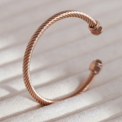 Gold-Plated Stainless Steel Cuff Bracelet – Openable, Unisex & Skin-Friendly (ROSE GOLD)
