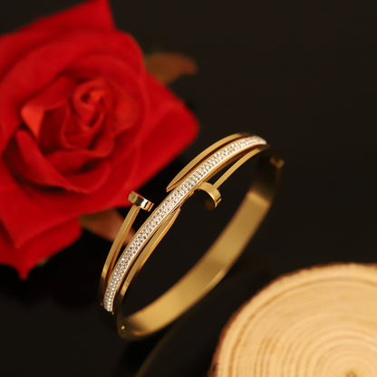 Studded Nail Gold-Plated Stainless Steel Lock Bracelet – Anti-Tarnish Jewelry for Women & Girls (GOLD)