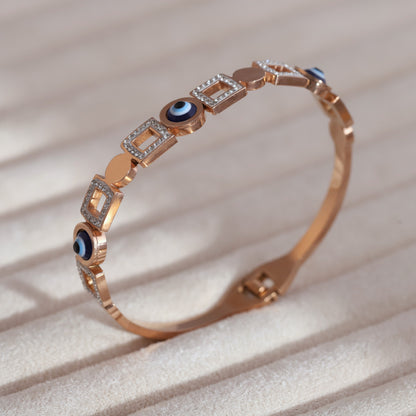 Evil Eye Gold-Plated Lock Stainless Steel Bracelet – Anti-Tarnish Jewelry for Women & Girls (ROSE GOLD)