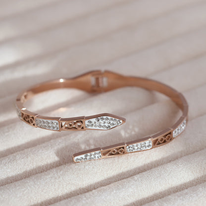 Gold-Plated Cuff Bracelet with American Diamonds – Anti-Tarnish & Skin-Friendly (ROSE GOLD)