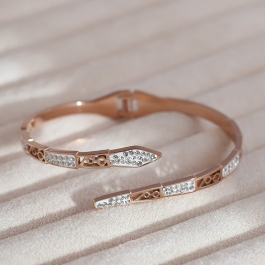 Gold-Plated Cuff Bracelet with American Diamonds – Anti-Tarnish & Skin-Friendly (ROSE GOLD)