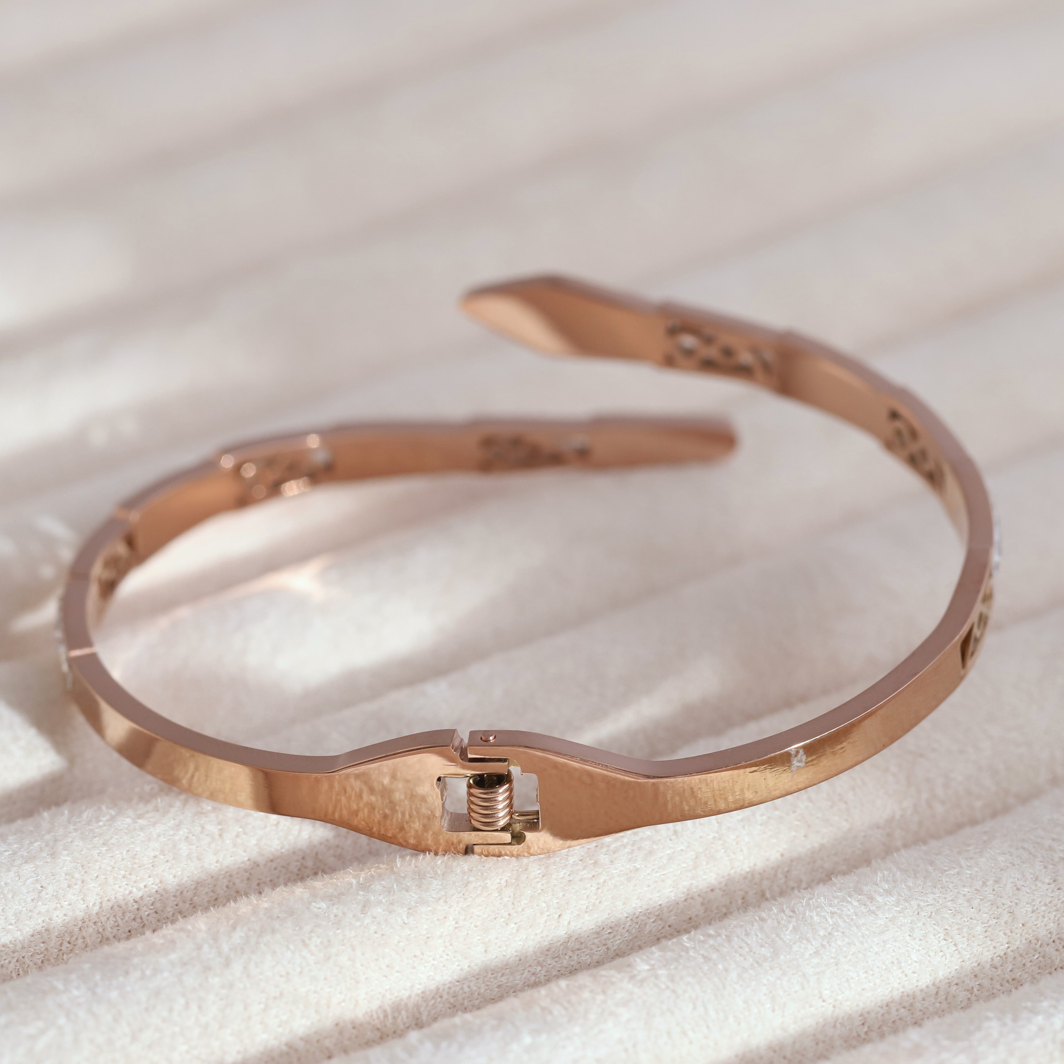 Gold-Plated Cuff Bracelet with American Diamonds – Anti-Tarnish & Skin-Friendly (ROSE GOLD)