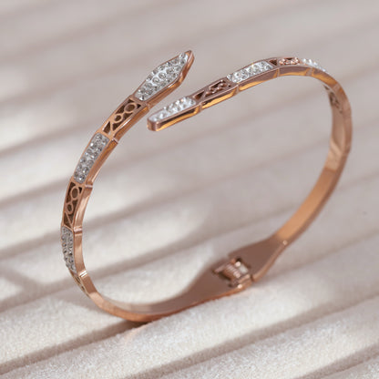 Gold-Plated Cuff Bracelet with American Diamonds – Anti-Tarnish & Skin-Friendly (ROSE GOLD)