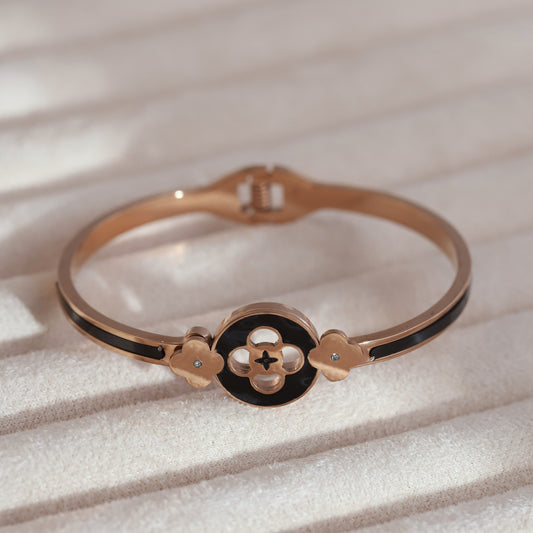 Flower Gold-Plated Cuff Stainless Steel Bracelet – Anti-Tarnish Jewelry for Women & Girls (ROSE GOLD)