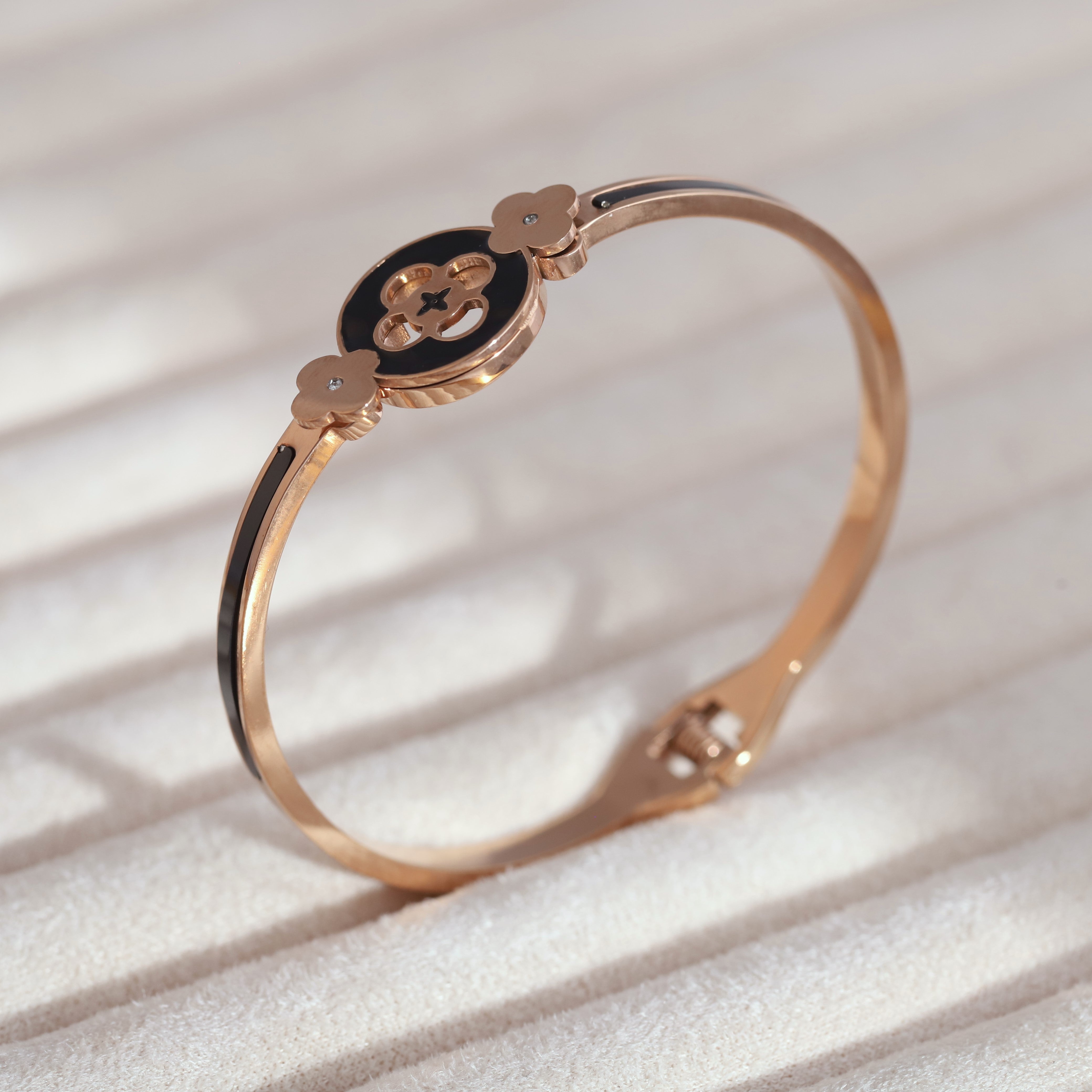 Flower Gold-Plated Cuff Stainless Steel Bracelet – Anti-Tarnish Jewelry for Women & Girls (ROSE GOLD)