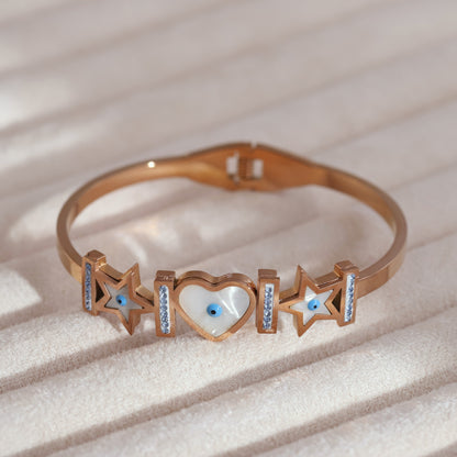 Star Gold-Plated Stainless Steel Cuff Bracelet – Anti-Tarnish Jewelry for Women & Girls (ROSE GOLD)