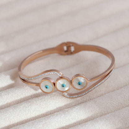 Evil Eye Gold-Plated Stainless Steel Cuff Bracelet – Anti-Tarnish Jewelry for Women & Girls (ROSE GOLD)