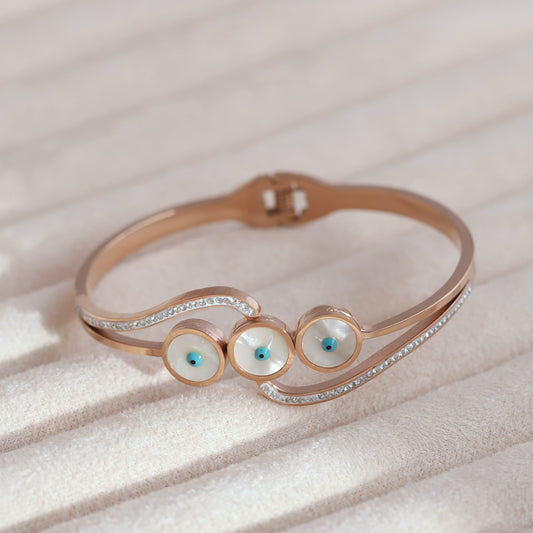 Evil Eye Gold-Plated Stainless Steel Cuff Bracelet – Anti-Tarnish Jewelry for Women & Girls (ROSE GOLD)