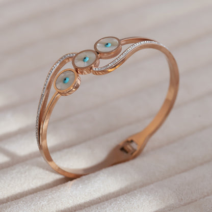 Evil Eye Gold-Plated Stainless Steel Cuff Bracelet – Anti-Tarnish Jewelry for Women & Girls (ROSE GOLD)