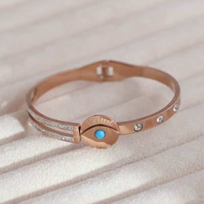 Evil Eye Gold-Plated Cuff Stainless Steel Bracelet – Anti-Tarnish Jewelry for Women & Girls (ROSE GOLD)