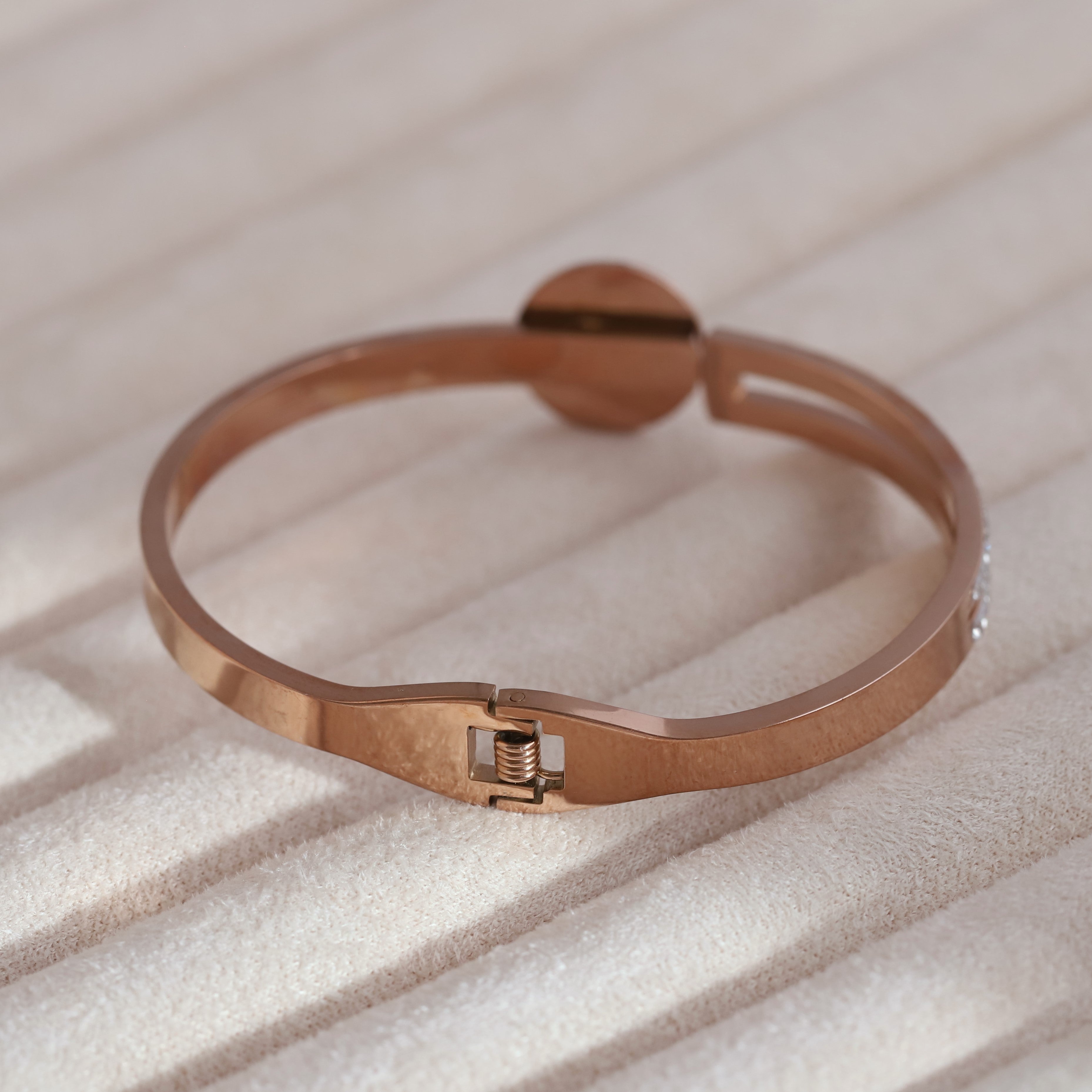 Evil Eye Gold-Plated Cuff Stainless Steel Bracelet – Anti-Tarnish Jewelry for Women & Girls (ROSE GOLD)