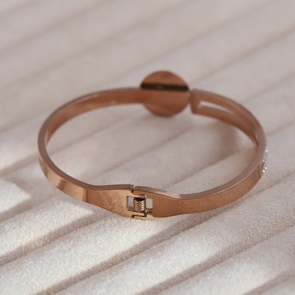 Evil Eye Gold-Plated Cuff Stainless Steel Bracelet – Anti-Tarnish Jewelry for Women & Girls (ROSE GOLD)