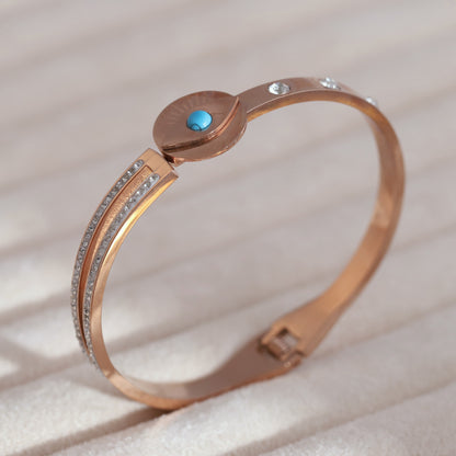 Evil Eye Gold-Plated Cuff Stainless Steel Bracelet – Anti-Tarnish Jewelry for Women & Girls (ROSE GOLD)