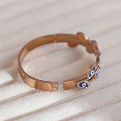 Evil Eye Gold-Plated Lock Stainless Steel Bracelet – Anti-Tarnish Jewelry for Women & Girls (ROSE GOLD)