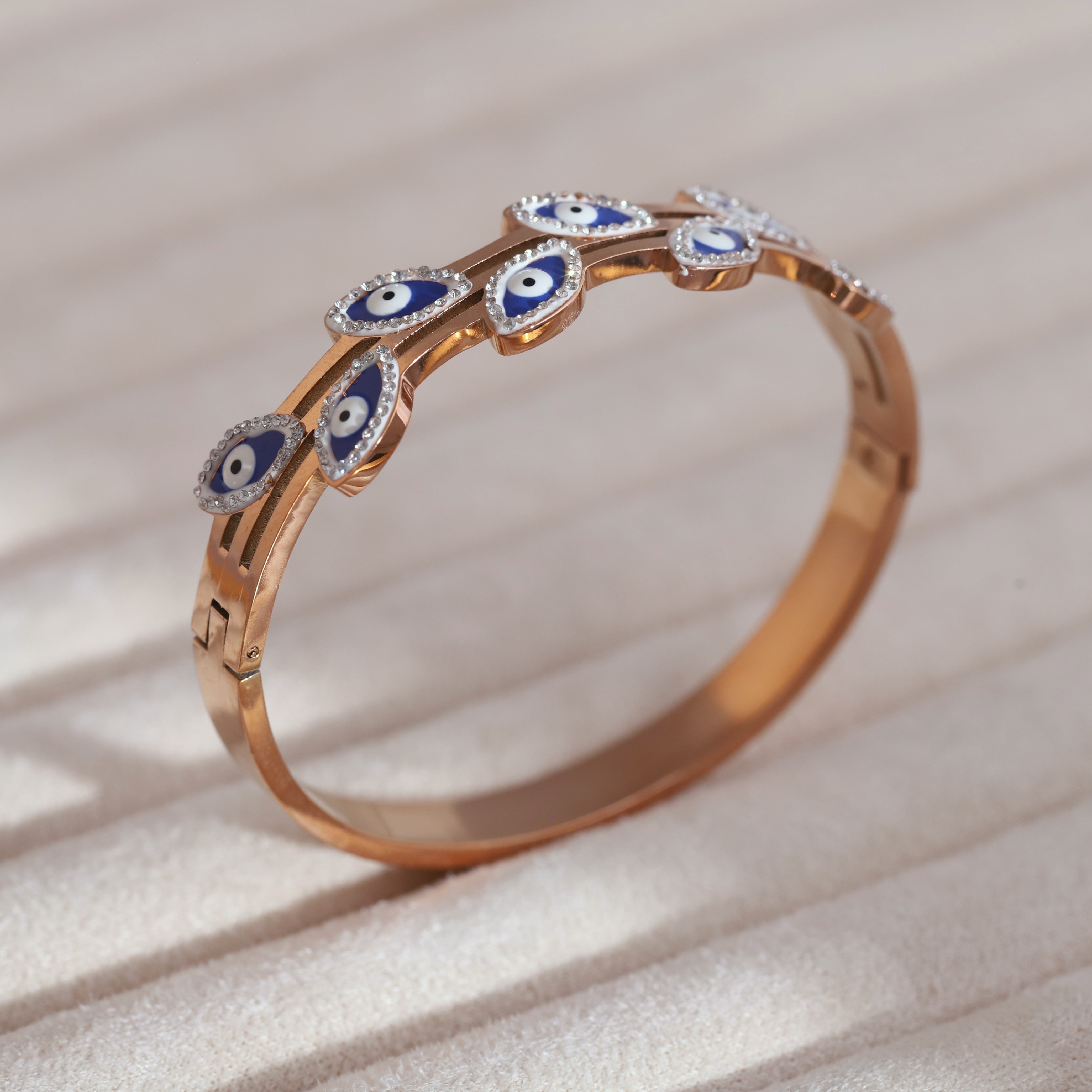 Evil Eye Gold-Plated Lock Stainless Steel Bracelet – Anti-Tarnish Jewelry for Women & Girls (ROSE GOLD)