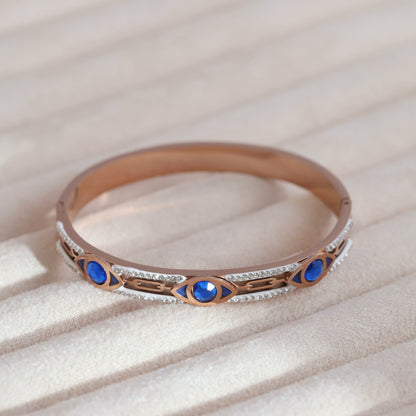 Evil Eye Gold-Plated Lock Stainless Steel Bracelet – Anti-Tarnish Jewelry for Women & Girls (ROSE GOLD)