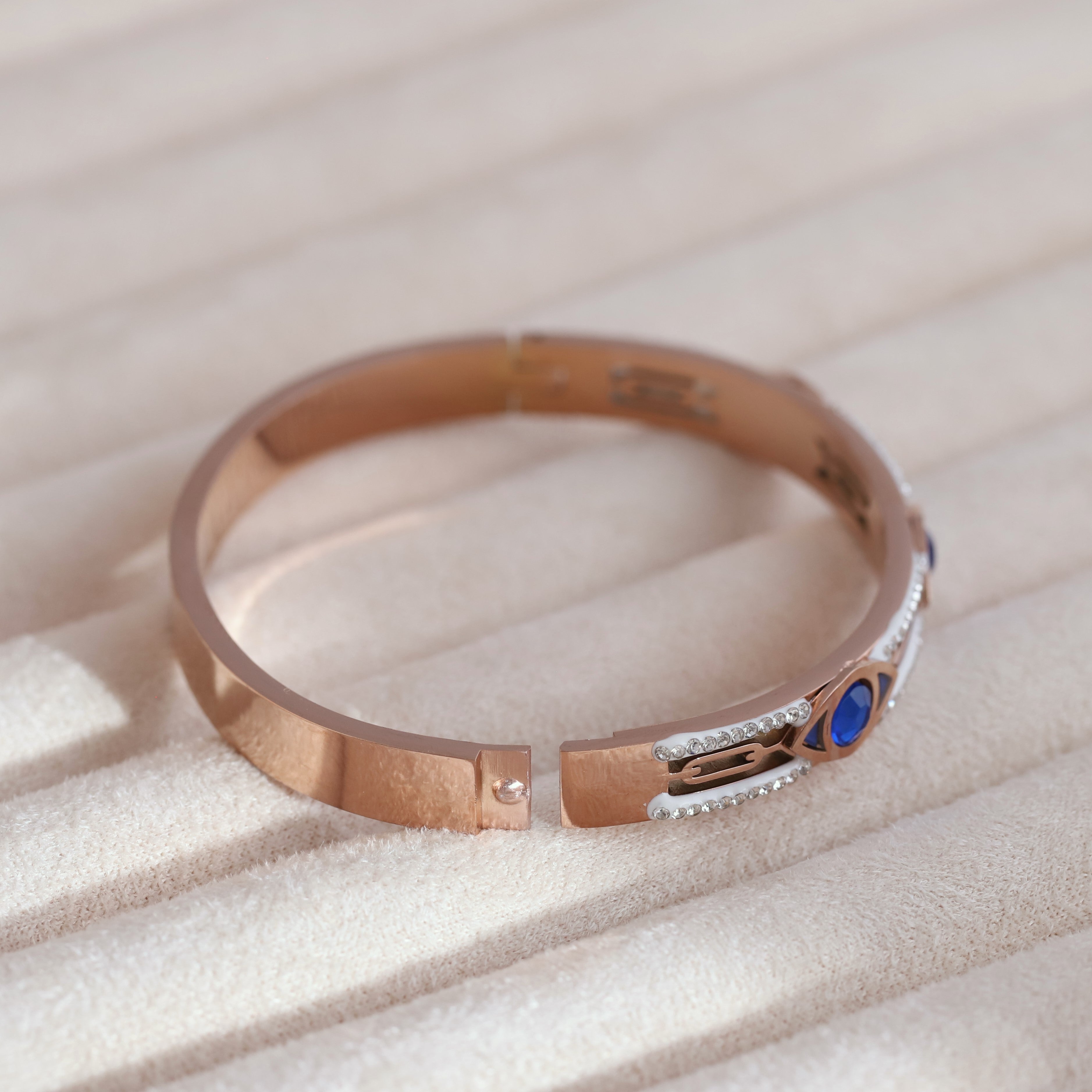 Evil Eye Gold-Plated Lock Stainless Steel Bracelet – Anti-Tarnish Jewelry for Women & Girls (ROSE GOLD)