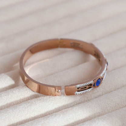 Evil Eye Gold-Plated Lock Stainless Steel Bracelet – Anti-Tarnish Jewelry for Women & Girls (ROSE GOLD)