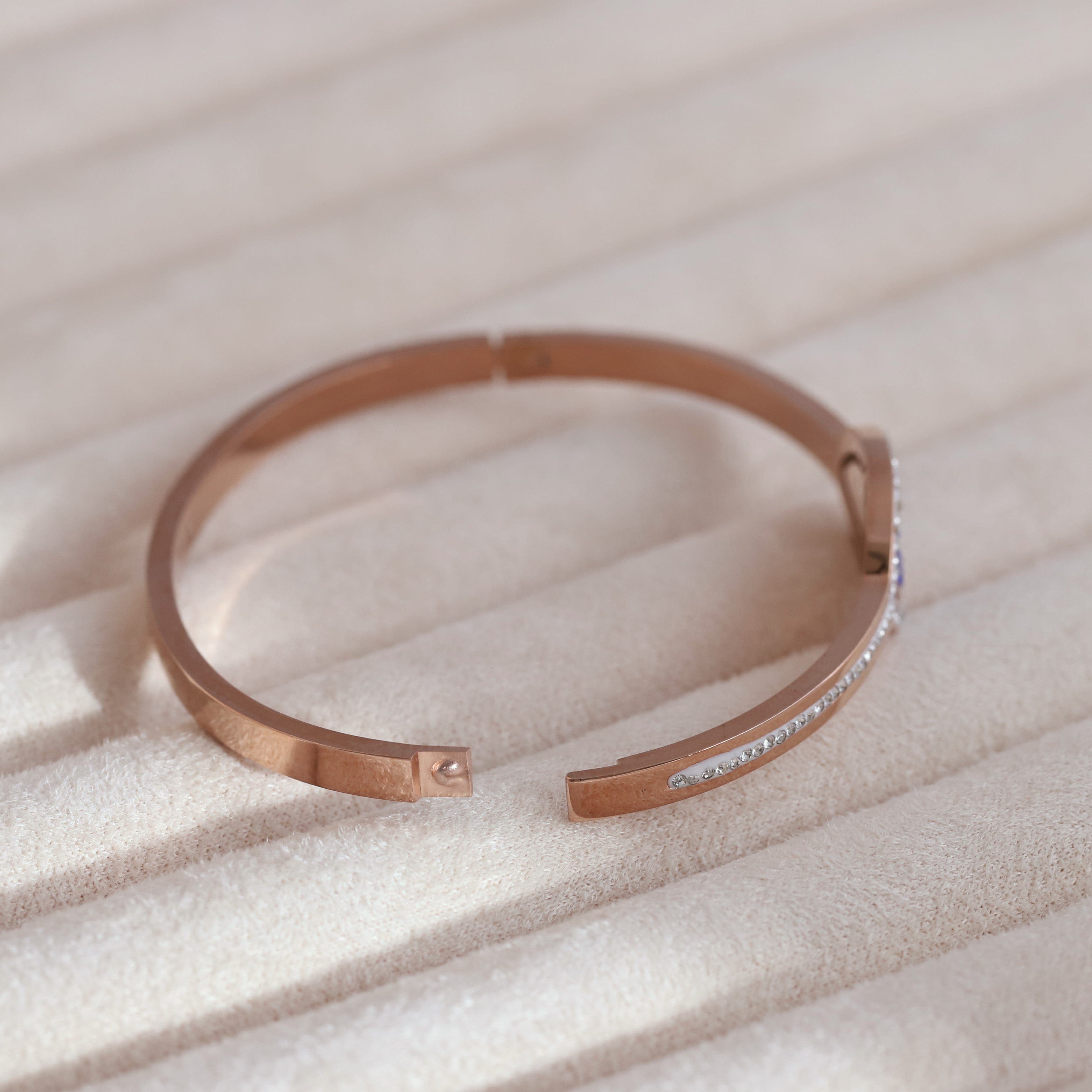 Evil Eye Gold-Plated Lock Stainless Steel Bracelet – Anti-Tarnish Jewelry for Women & Girls (ROSE GOLD)