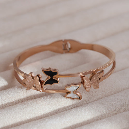 Butterfly Gold-Plated Cuff Stainless Steel Bracelet – Anti-Tarnish Jewelry for Women & Girls (ROSE GOLD)