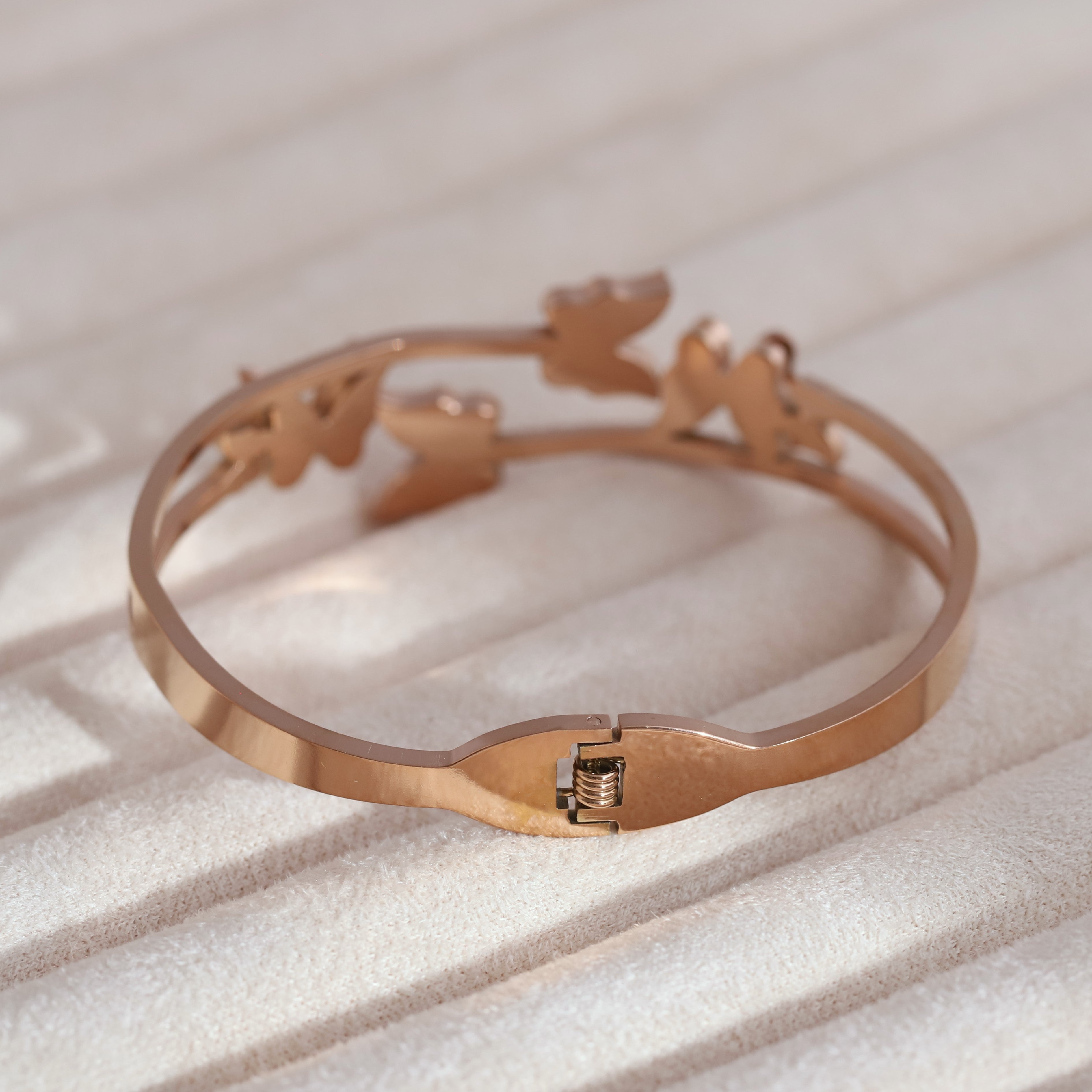 Butterfly Gold-Plated Cuff Stainless Steel Bracelet – Anti-Tarnish Jewelry for Women & Girls (ROSE GOLD)