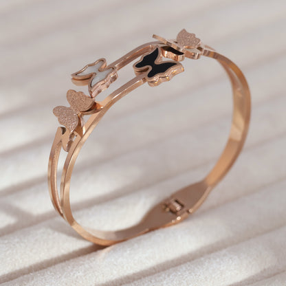 Butterfly Gold-Plated Cuff Stainless Steel Bracelet – Anti-Tarnish Jewelry for Women & Girls (ROSE GOLD)