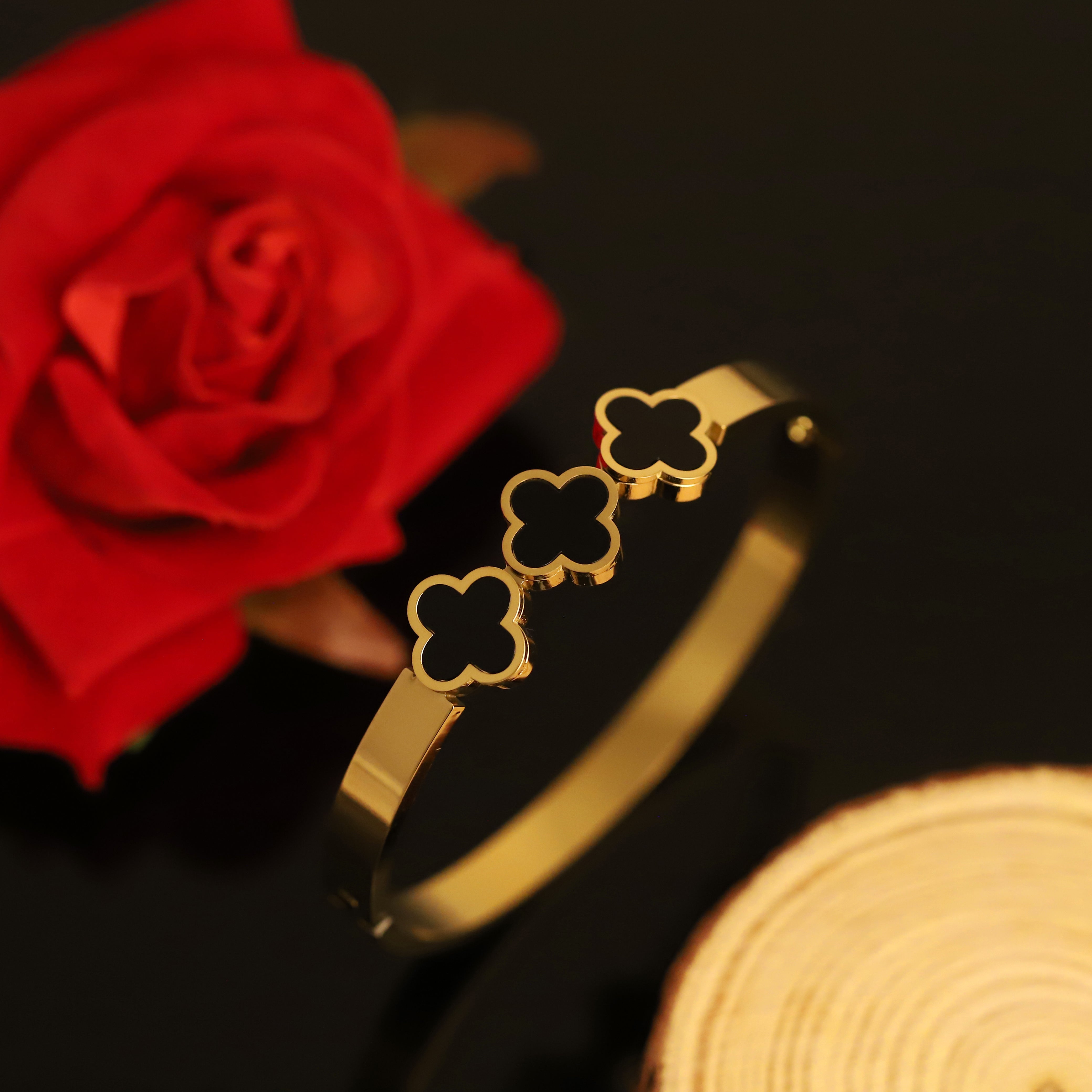 Gold-Plated Stainless Steel Cuff Bracelet – Anti-Tarnish Jewelry for Women & Girls (GOLD)