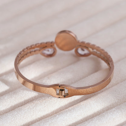 Gold-Plated Cuff Stainless Steel Bracelet – Anti-Tarnish Jewelry for Women & Girls (ROSE GOLD)