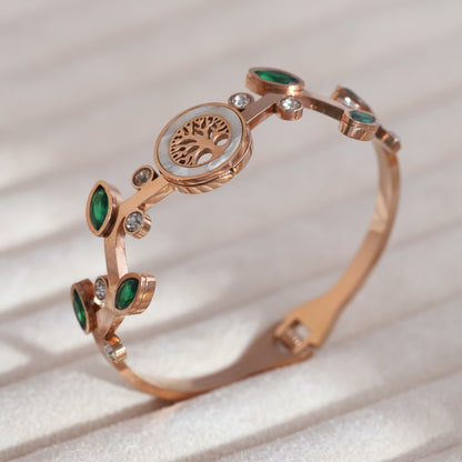 Life Tree Gold-Plated Stainless Steel Cuff Bracelet – Anti-Tarnish Jewelry for Women & Girls (GOLD)