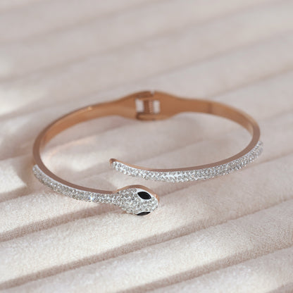 Snake Gold-Plated Cuff Bracelet with American Diamonds – Anti-Tarnish & Skin-Friendly (GOLD)