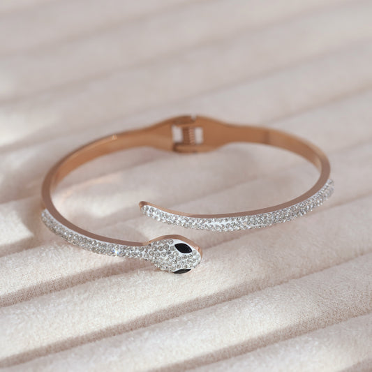 Snake Gold-Plated Cuff Bracelet with American Diamonds – Anti-Tarnish & Skin-Friendly (GOLD)