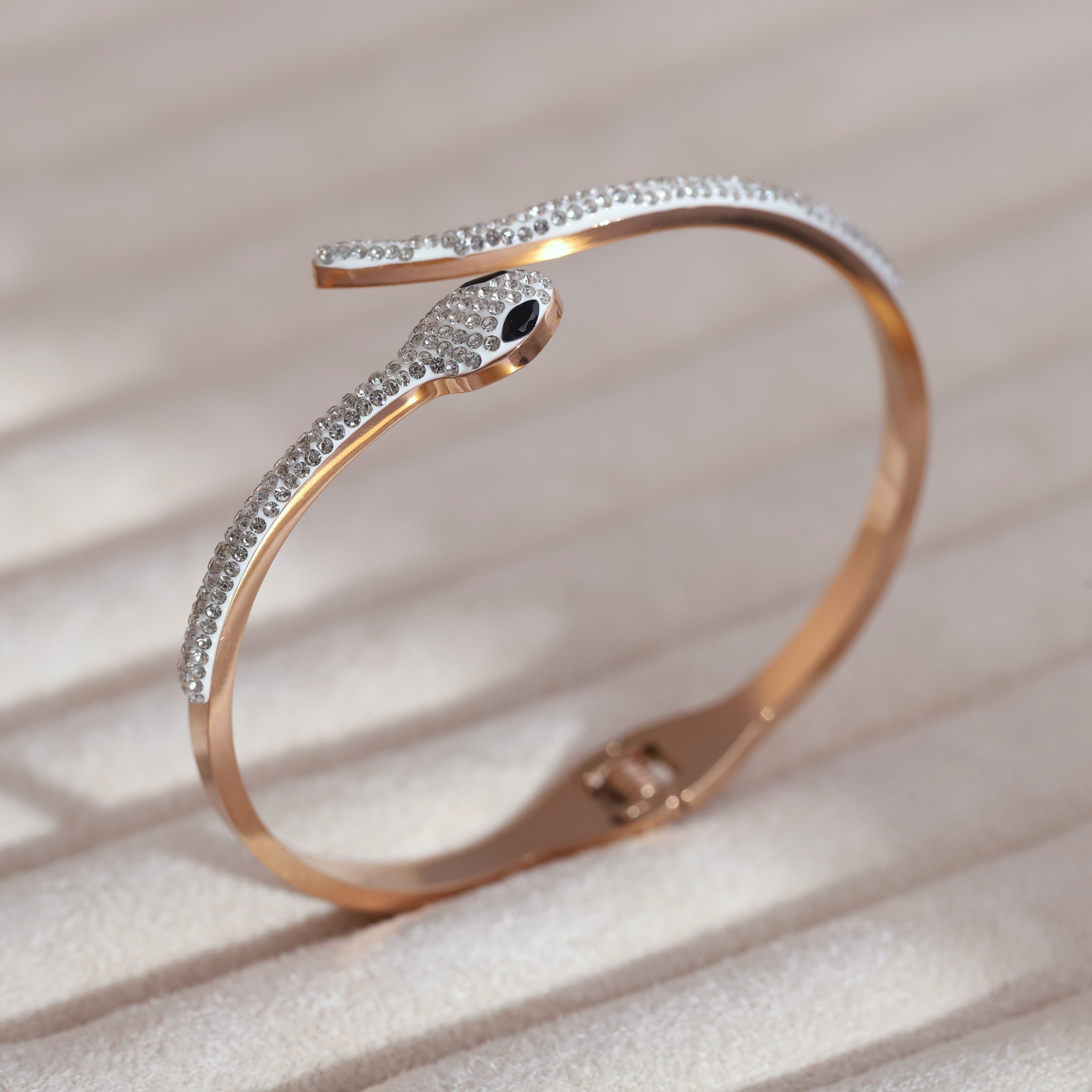 Snake Gold-Plated Cuff Bracelet with American Diamonds – Anti-Tarnish & Skin-Friendly (GOLD)