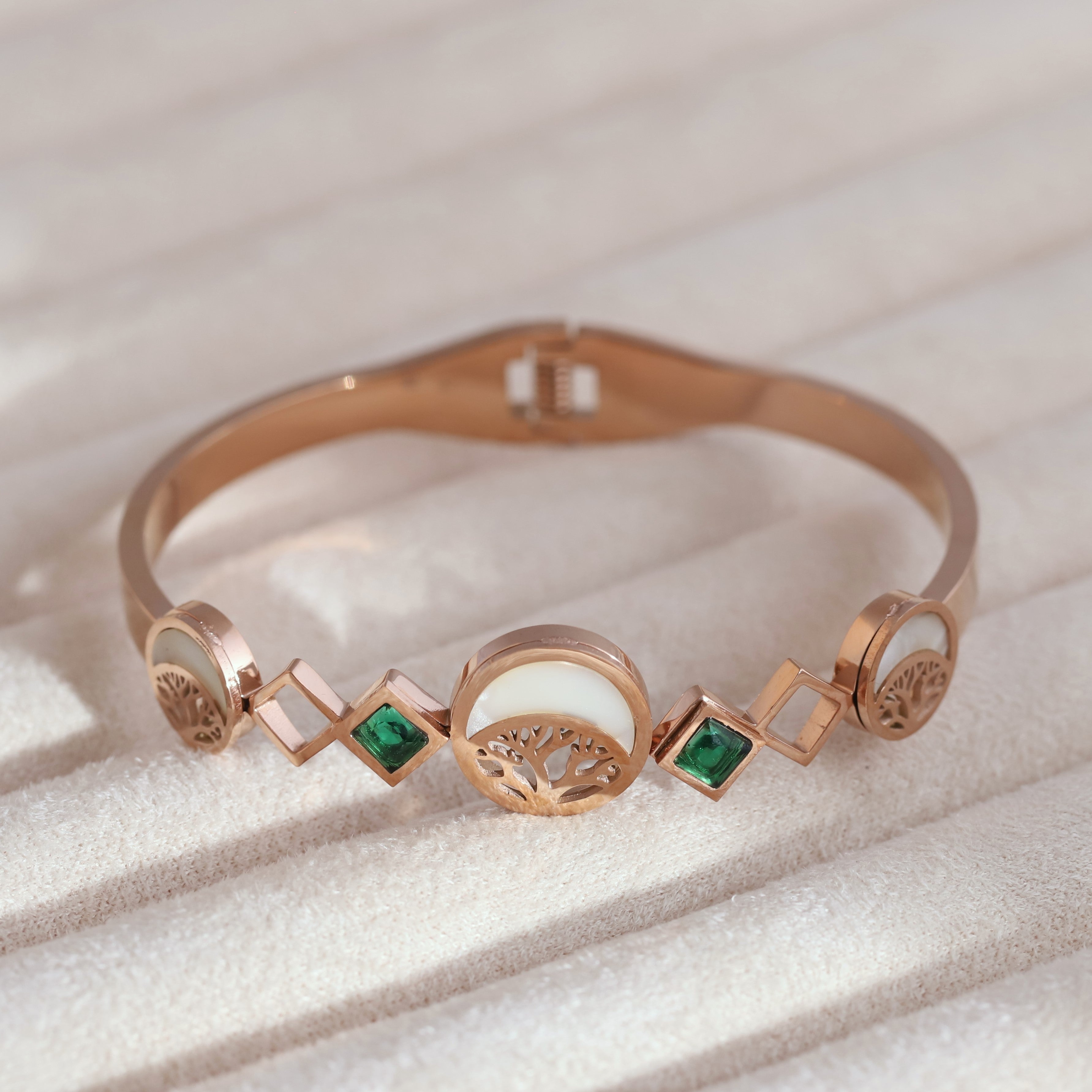 Life Tree Gold-Plated Stainless Steel Cuff Bracelet – Anti-Tarnish Jewelry for Women & Girls (ROSE GOLD)