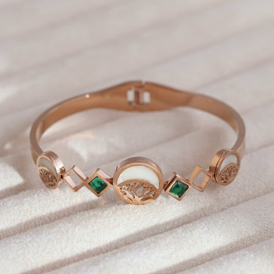 Life Tree Gold-Plated Stainless Steel Cuff Bracelet – Anti-Tarnish Jewelry for Women & Girls (ROSE GOLD)