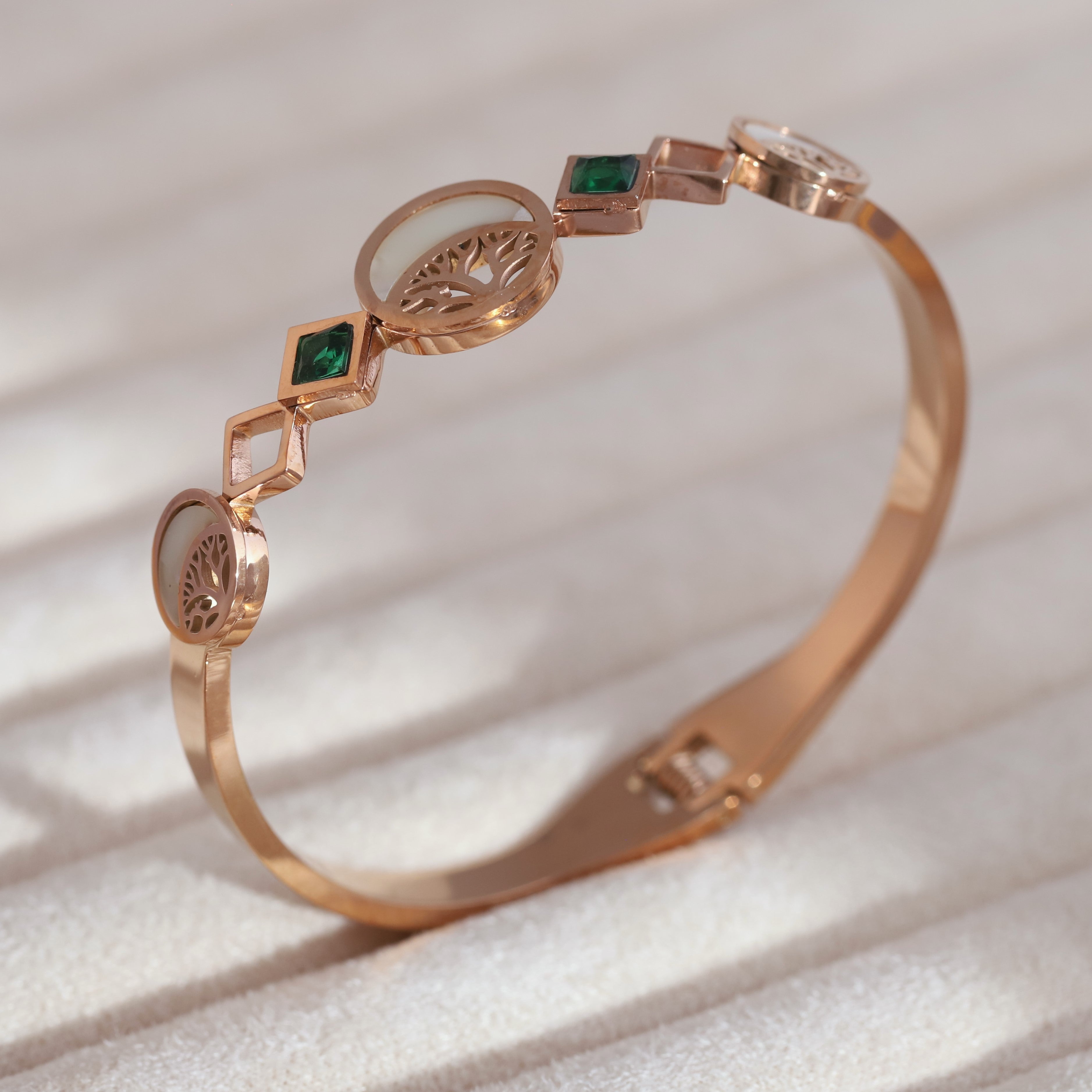 Life Tree Gold-Plated Stainless Steel Cuff Bracelet – Anti-Tarnish Jewelry for Women & Girls (ROSE GOLD)